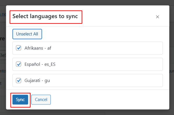 select language to sync